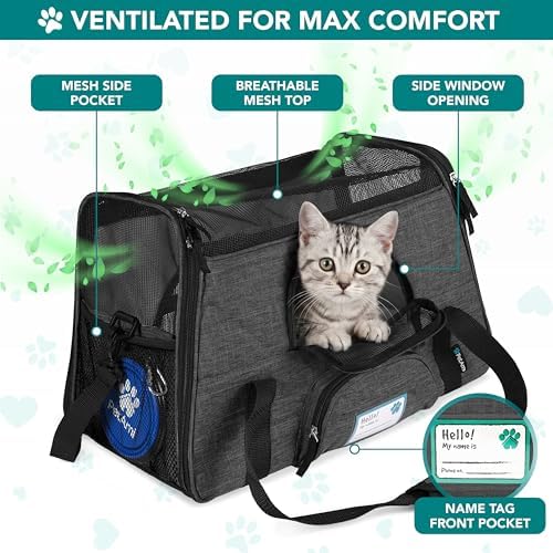 PetAmi Airline Approved Pet Carrier, Cats & Small Dogs, Large, Heather Charcoal