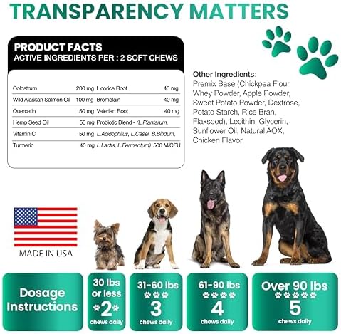 Dog Allergy Relief Chews - Dog Itch Relief - Probiotics, Omega 3, Colostrum