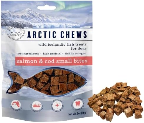 Salmon & Cod Bites Dog Treats, Two Ingredient Icelandic Fish Treats for Dogs, High Protein Omega-3 Rich Grain-Free Natural Training Treats, Made in Iceland, 2 Oz