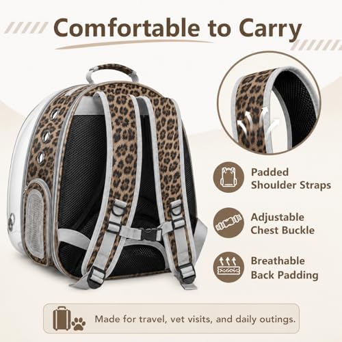 Expandable Cat Carrier Backpack with Bubble Window, Animal Print
