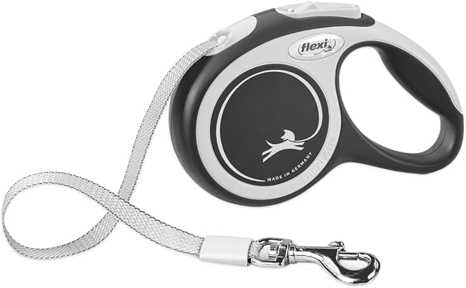 FLEXI® Comfort Tape Retractable Dog Leash, Small, 16 ft - Grey/Black | German engineered, original flexi leash, durable quality for dogs up to 33 lbs, tangle-free, walking, reliable brake system