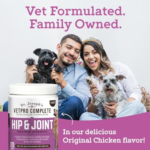 Dr. Joseph's VetPro Complete Dog Hip & Joint Wellness Supplement – High-Strength Glucosamine, MSM, Omega & Chondroitin Chews and Breeds – Vet Formulated Chicken Dog Treat - 120 Count
