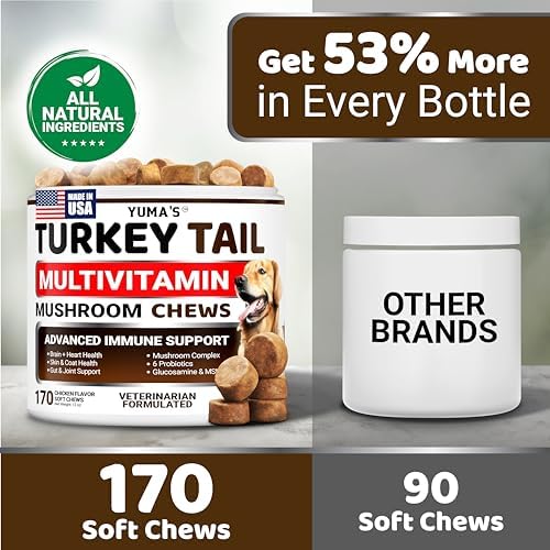 Turkey Tail Mushroom for Dogs - 170 Count - Mushroom Chews for Dogs | Dog Supplement for Lipoma Lumps & Bumps - Immune Health, Digestive, Skin, Energy & Joint Support - Guard Buddy Multivitamin