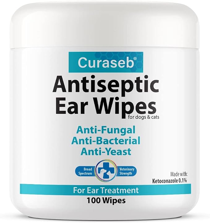 Curaseb Cat & Dog Ear Infection Treatment Wipes, 100 Count