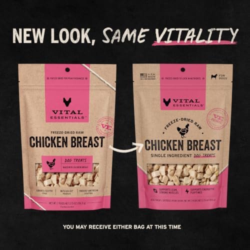 Vital Essentials Freeze Dried Dog Treats, Chicken Breast, 3.75 oz Bag