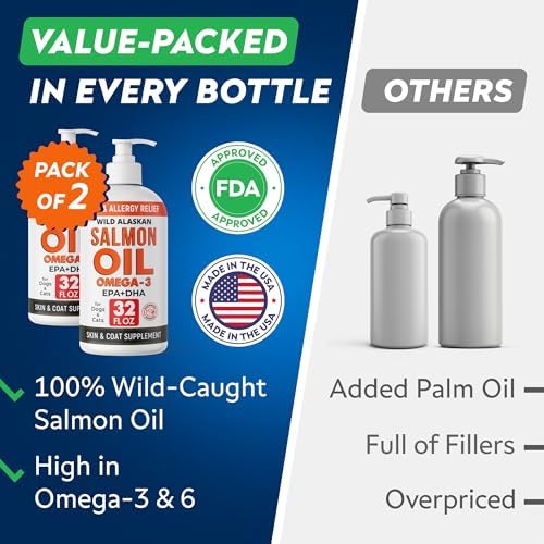 Wild Alaskan Salmon Oil for Dogs & Cats w/Omega 3 - EPA+DHA Fatty Acids