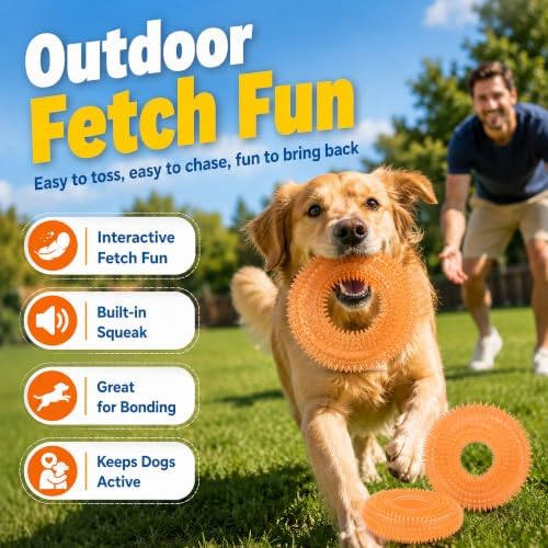 Squeaky Dog Toy, Floating Donut Ring, Large Dogs, Orange