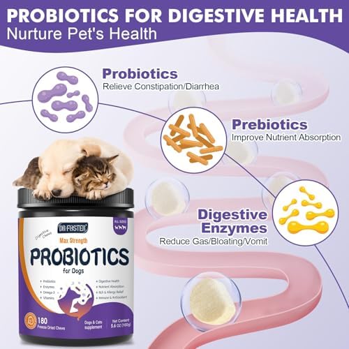 DRFOSTER Probiotics for Dogs, Freeze-Dried Dog Probiotics, 180 Bites