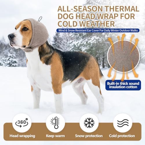 BRKURLEG Dog Ear Cover Noise Protection, Thick Padded Ear Wrap, Taupe, M | Adjustable Calming Hoodie for Anxiety Relief, Anxiety Relief Head Cover, for Firework, Thunderstorm, Grooming & Winter Warmth