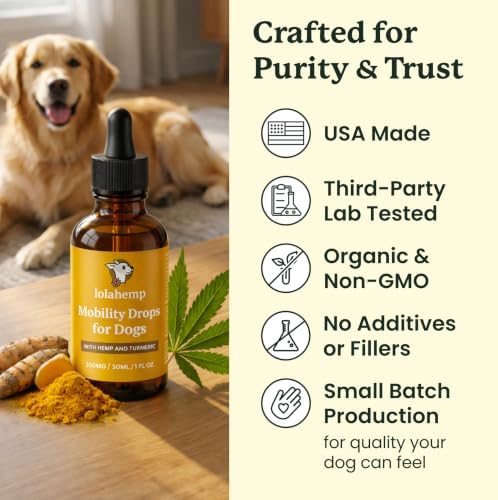 Lolahemp Mobility Drops for Dogs – Organic Hemp & Turmeric – Whole-Body Mobility, Hip & Joint, and Everyday Comfort