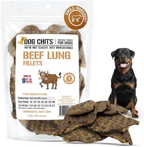 Dog Chits Beef Lung Fillets Dog and Puppy Treats – All Natural Chews for Dogs – Grain-Free, High-Protein, Low Fat Single Ingredient Dog Treat – Ideal for All Dogs – Large, 5 oz – Made in USA