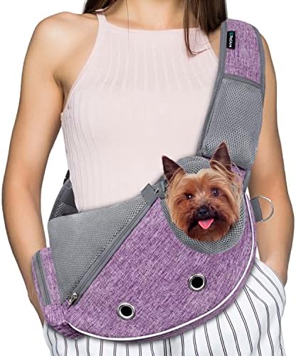 PetAmi Small Dog Sling Carrier, Hands-Free Purse, 10 lb, Purple
