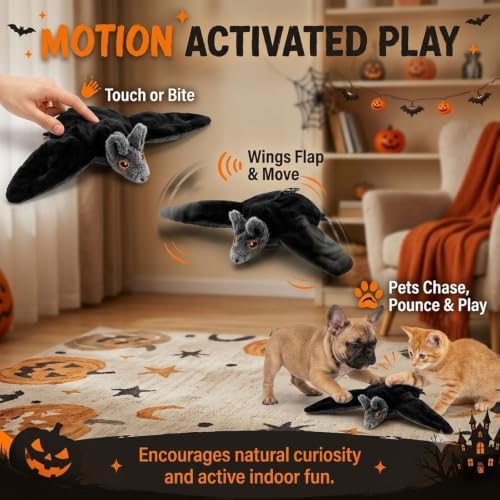 2026 New Cat and Dog Flying Bat Toy, Flap Bat Dog Toy for Door Frame, hirping Interactive Catnip Toys, Touch Activated, echargeable with RC(Black)