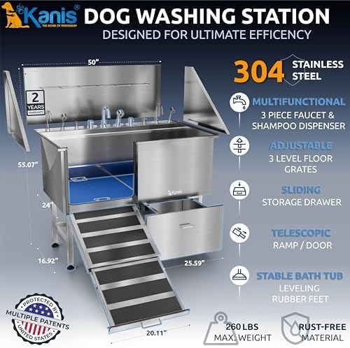 KANIS Professional Dog Washing Station 304 Stainless Steel Pet Wash Sink