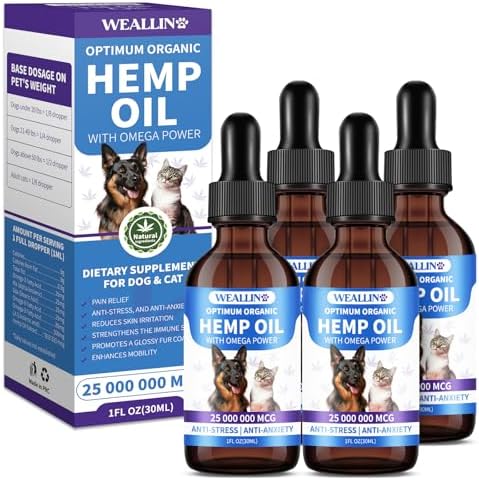 Hemp Oil for Dogs and Cats, Calming Drops, Omega 3-6-9, 4 Fl Oz, 4 Pack