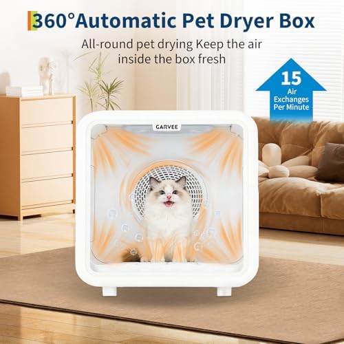 GarveeLife 72L Pet Dryer Box 360° High-Efficiency Pet Dryer, Cat Drying Box with 5 Air Outlets, NTC Smart Temperature Control | Quiet Pet Grooming Blower for Cats & Dogs up to 45 lbs