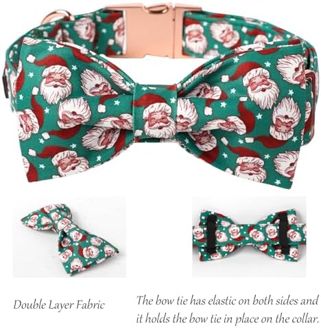 Lionet Paws Christmas Dog Collar, Cute Winter Green Dog Collar for Small Dogs, Adjustable Cotton Santa Pet Collars Puppy Collar for Small Dogs