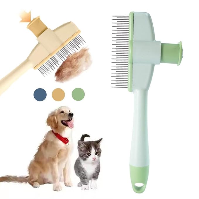 Self-Cleaning Cat Grooming Brush - Flea Comb for Cats & Dogs with Release Button, Pet Hair Removal for Shedding & Fleas, One-Click Cleaning (2025)(Yellow)