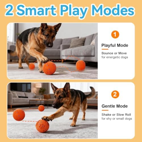 Interactive Dog Toy Ball, Smart Automatic Moving Dog Toy for Medium Large | Electric Vibrating Dog Toy, Rolling & Bouncing Interactive Dog Ball, E-TPU, IP54 Waterproof, 2 Modes, USB-C Rechargeable