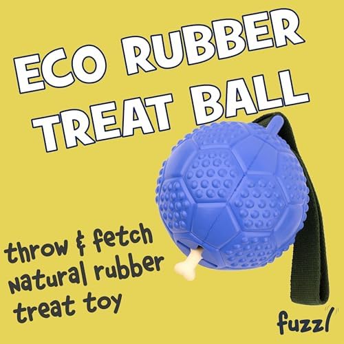 Fuzzl Eco Rubber Chuck & Treat Soccer Ball - Blue - Long Lasting Dog Chew Toys for Aggressive Chewers Strong Dog Toy for Dogs Durable Puppy Toys