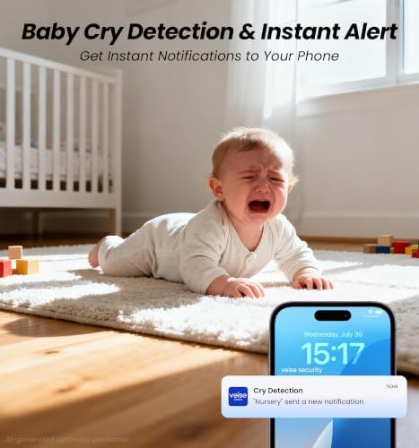 Veise 2K Indoor Camera for Home Security, Baby Monitor, WiFi Pet Dog Camera