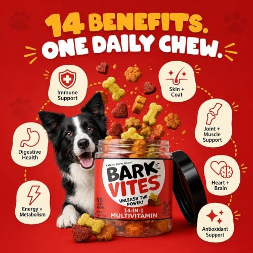14-in-1 Dog Multivitamin Soft Chews, Peanut Butter, 90 Count | Turmeric, Quercetin, Omegas & Minerals, Supports Immunity, Skin & Coat, Gut Health & Energy, NASC Member