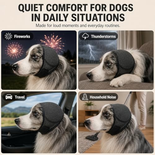 Dog Ear Muffs Noise Protection, Adjustable No-Flap Dog Ear Cover for Fireworks, Thunderstorms, Grooming, Blow Drying