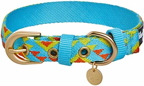Blueberry Pet Southwestern Tribal Triangles River Blue Adjustable Dog Collar with Metal Buckle, Neck 19.5-26", for Large Breed