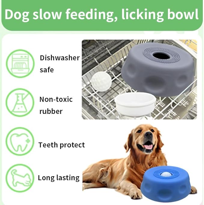 Slow Feeder Dog Lick Bowl with Rolling Ball,Anti-Slip Silicone Puzzle Feeder for Liquid Treats,Bone Broth,Yogurt,Wet Food,Anxiety Relief Enrichment Lick Toy for Large Medium Small Dogs & Cats (Grey)