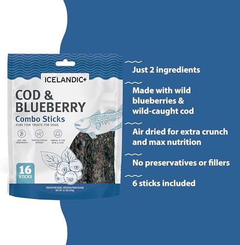 Icelandic+ Cod & Blueberry Combo Sticks - 16ct, 5.1oz Pure Dog Treats