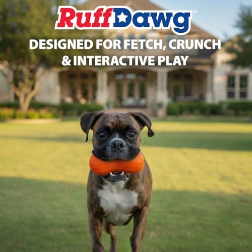 Ruff Dawg Crunchy Peanut Large 6.125” – (1 pc) Assorted Colors – Loud Crinkle Rubber Fetch Toy for Medium to Large Dogs – Ruff Flex Shell – Made in USA