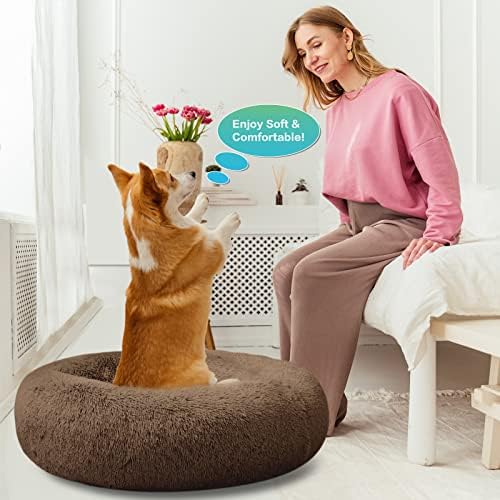 SAVFOX Calming Donut Dog Bed, 20", Brown