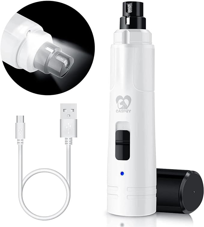 Casfuy Dog Nail Grinder with LED Light, 2-Speed, White