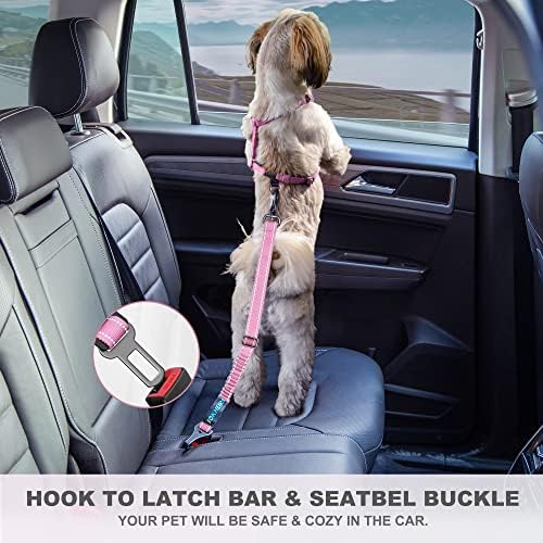 IOKHEIRA Dog Seatbelt - Adjustable Reflective Bungee, Aluminum Swivel Carabiner