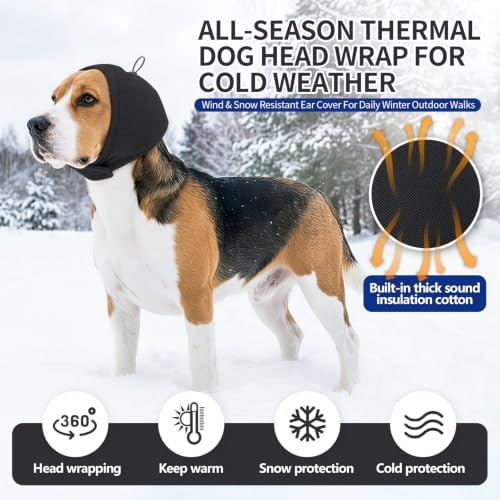 BRKURLEG Dog Ear Cover Noise Protection, Thick Padded Ear Wrap, Black, S | Adjustable Calming Hoodie for Anxiety Relief, Anxiety Relief Head Cover, for Firework, Thunderstorm, Grooming & Winter Warmth