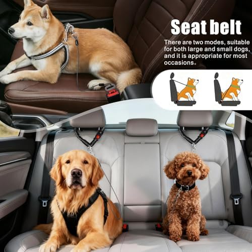 Idepet Stainless Steel 3-in-1 Dog Car Seatbelt, 2-Pack, Black