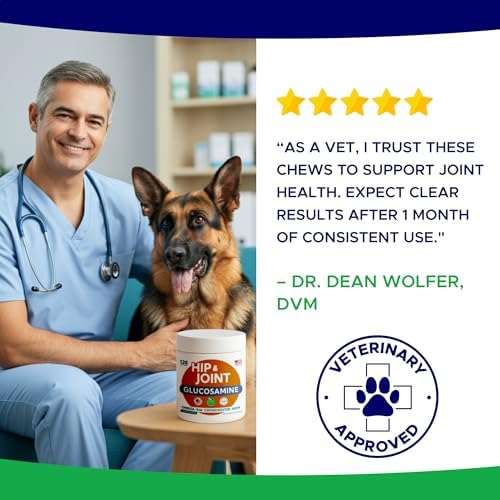 Glucosamine for Dogs Hip & Joint Supplement - Chondroitin, Omega-3, MSM - Joint Health & Pain Relief - Senior & Large Dogs - Made in USA - 120 Mobility Chews