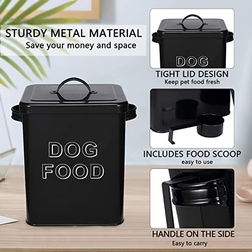 Morezi Metal Dog Food Storage Container Airtight Pet Food Treat Bin 6 lbs, 6 lbs, Carbon Steel, Black