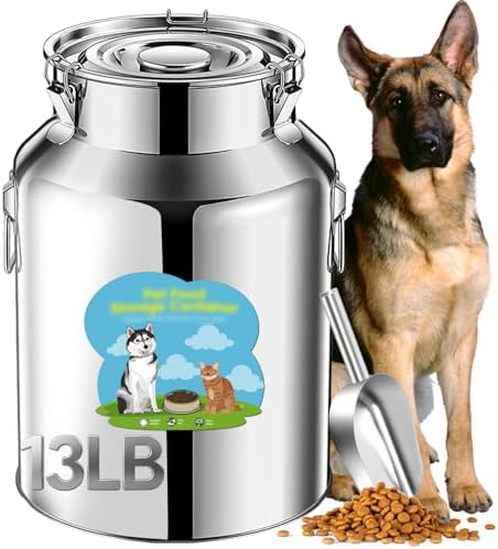 Newget 13lb Stainless Steel Dog Food Storage Container with Scoop, 13lb, Stainless Steel, Stainless steel