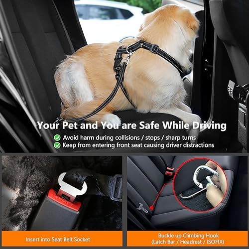 VavoPaw Dog Seat Belt Vest Harness for Car, 2 in 1 Seatbelt Buckle