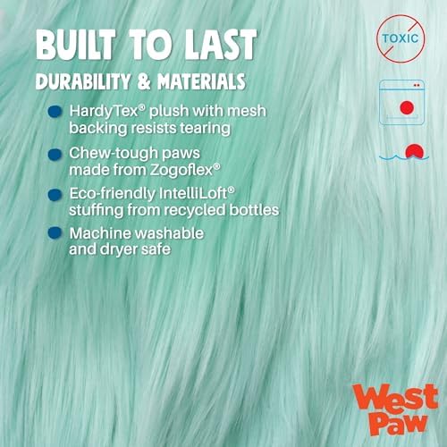 WEST PAW Rowdies Helga Durable Plush Dog Toy with Reinforced Seams Chew Resistant HardyTex Fabric and Interactive Squeaker for Safe Indoor and Outdoor Playtime Bundle for Dogs - Seafoam