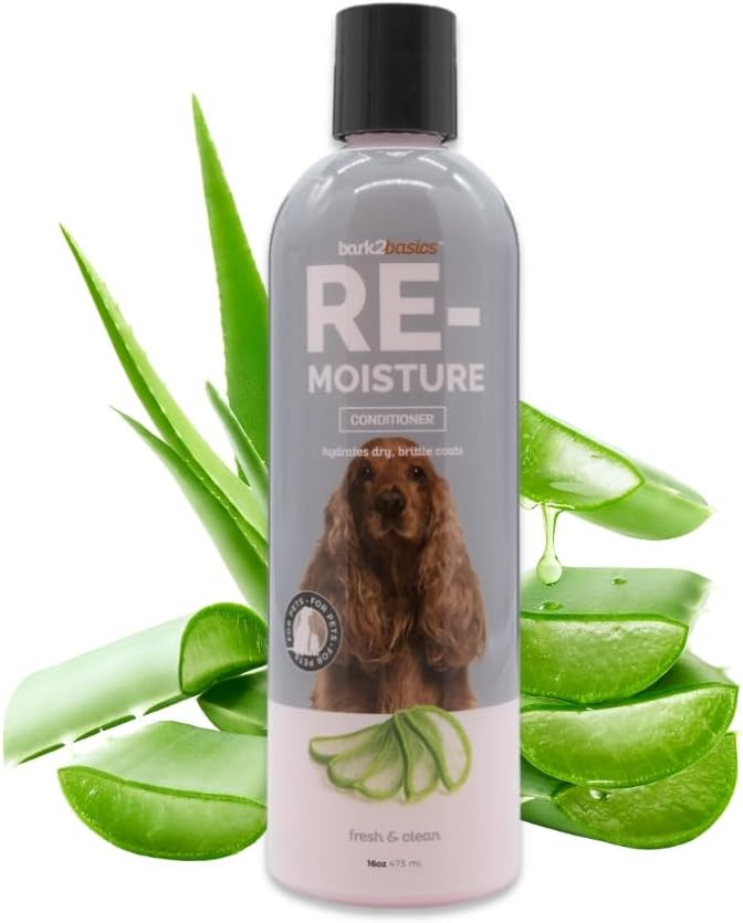 : Bark2Basics Re-Moisture Hydrating Dog Conditioner, Dry Itchy Skin, 16 oz | 16:1 Concentrate, Aloe Vera Soothes Sensitive Skin, Moisturizing Pet Detangler, Aids Deshedding, Groomer Grade, USA Made