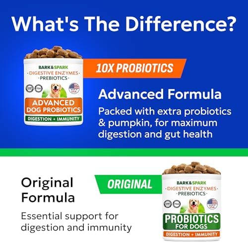 Bark&Spark Vet Strength Dog Probiotics Chews - 60 Billion CFU per jar - Digestive Enzymes for Dogs Gut Health - Chewable Supplement for Diarrhea, Gas, Constipation, Upset Stomach Relief (120 Ct)