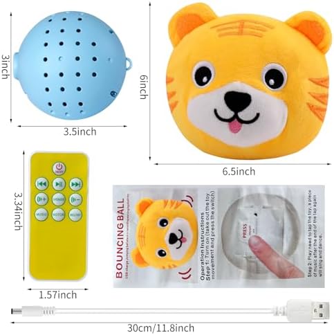 Interactive Plush Dog Toys, Interactive Puppy Toy Bouncing Rolling Dogs Ball Remote Control Dogs Toys with Music,Self Moving Pet Toy for Small/Medium/Large Bored Dog to Keep Them Busy(Tiger)