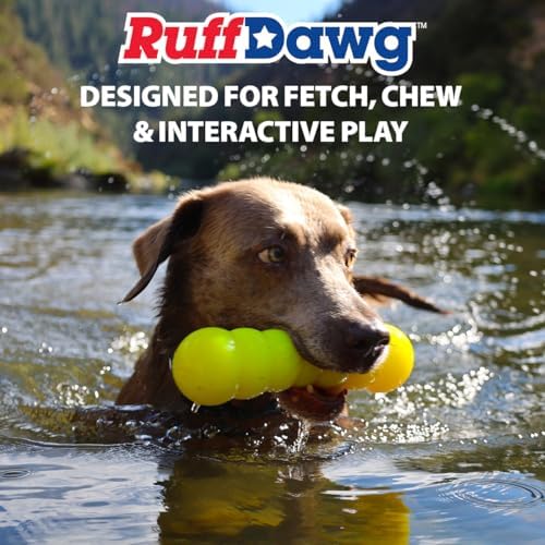 Ruff Dawg Indestructible Dawg-Buster Medium Yellow – Heavy-Duty Solid Rubber Dog Chew Stick for Dogs Under 40 lbs – Floats & Bounces – Made in USA