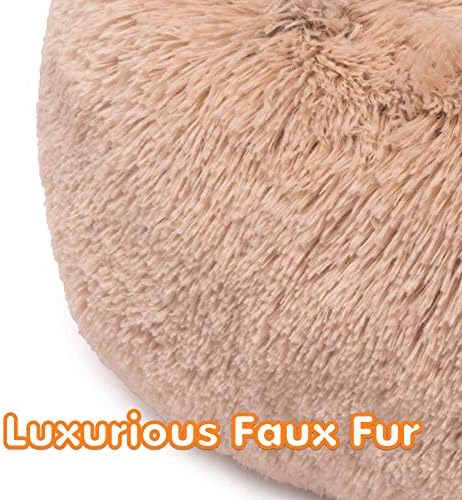Friends Forever Calming Donut Dog Bed, Small, Tan, 23"x23"x6"