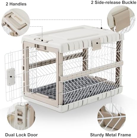 ZOMISIA Collapsible Dog Crate with Bed Mat, 28'' Dog Kennel for Medium Dogs