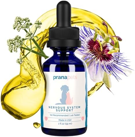 PranaPets Nervous System Support for Dogs and Cats | Herbal Formula Safely Aids in Reducing Nervousness, Involuntary Muscle Movements, Twitching and Helps Support Brain & Nervous System