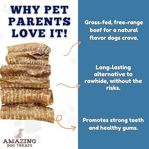 Amazing Dog Treats - 6 Inch Beef Trachea Dog Chews (100 pcs) - Trachea Dog Treats - NO Hide - Digestible and Safe Chews for Dogs - Glucosamine and Chondroitin for Joint Health for Dogs