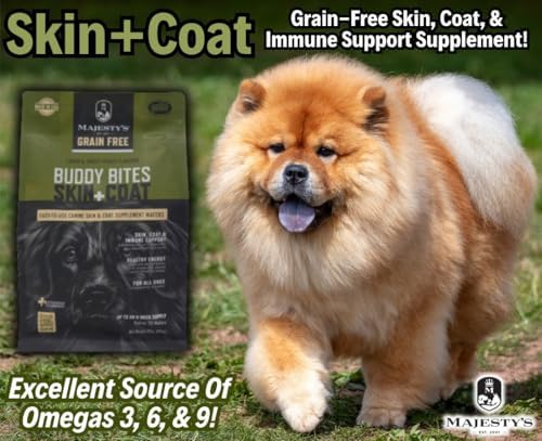 Majesty's Grain-Free Buddy Bites Skin and Coat Wafers for All Dogs - Superior Skin, Coat, and Immune Support Supplement - Carob and Sweet Potato Flavored - 2 Pack (112 Count Total)